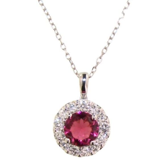 Round 1.78 Carat Lab Created (LC) Ruby & Diamond Necklace - Picture 1 of 2